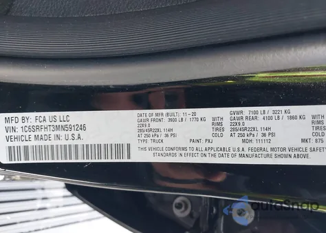 2021 Ram 1500 Limited 4X4 5'7 Box z USA, uszkodzony, nr VIN 1C6SRFHT3MN591246